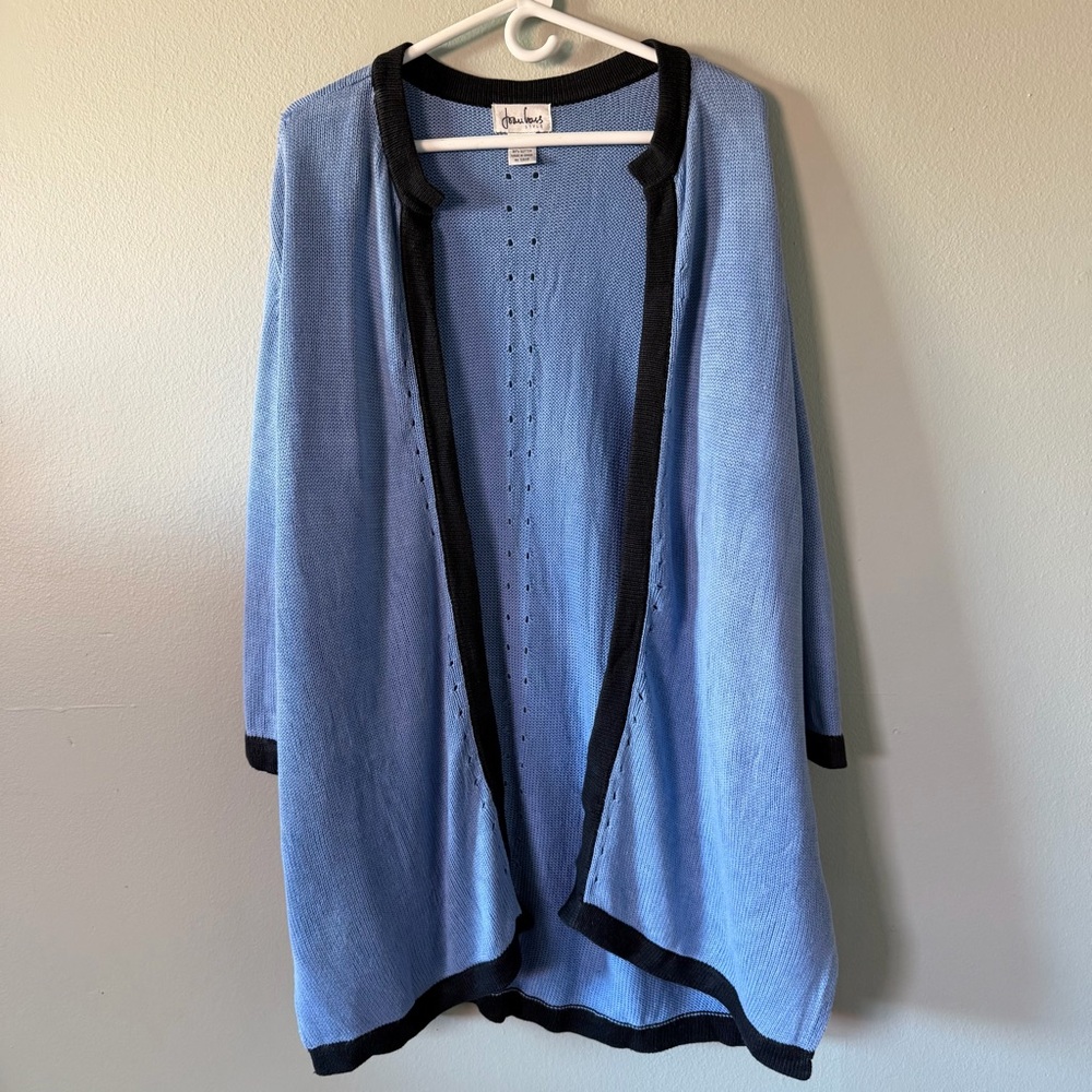 Vintage Light Blue Wild Silk Open Front Knit Cardigan Size XL
